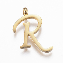Letter R 304 подвески из нержавеющей стали, Начальная буква, буква r, золотые, 18x14x2 мм, отверстие : 2 мм