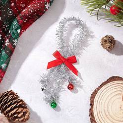 Серебро Блестящая мишурная гирлянда, подвешиваемая на дверь, подвески-колокольчики из алюминия и полиэстеровый бант для рождественских украшений, серебряные, 152 мм