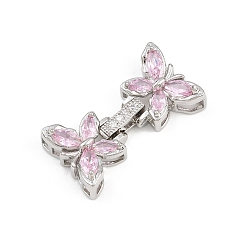 Платина Латунные микро проложить кубического циркония раз за застежками, бабочка, платина, 16x15x6.5 мм, отверстие : 2.7x4.5 мм