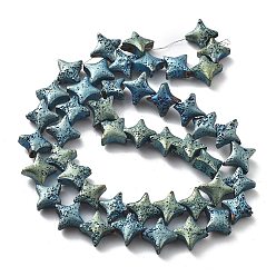 Зеленое Покрытие Гальванические бусины из натуральной лавы, звезда, зеленый покрытием, 9.5x9.5 мм, отверстие : 1 мм, около 48 шт / нитка, 14.57'' (37 см)