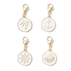 Золотой Плоские круглые подвесные украшения из латунной эмали, с 304 из нержавеющей стали Lobster Claw застежками, золотые, 32.5 мм