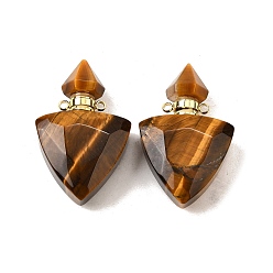 Тигровый глаз Натуральные подвески для флаконов с тигровым глазом, с 304 фурнитурой из нержавеющей стали, граненые, треугольник прелести, золотые, 39~40x25x11~12 мм, отверстие : 1.9 мм