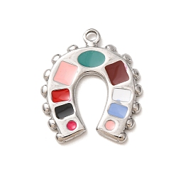 Couleur Acier Inoxydable 304 acier inoxydable émail pendentifs, charmes de fers à cheval, couleur inox, 22.5x19x1.5mm, Trou: 1.8mm