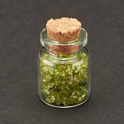 Оливковый Кварц Украшение бутылки желаний прозрачное стекло, бутылочки для исцеления чакры, балансировка драгоценных камней викка, с натуральными оливковыми бусинами из кварцевой крошки, 22x34 мм, чип бусины: 1~8x1.5~10x1~7мм