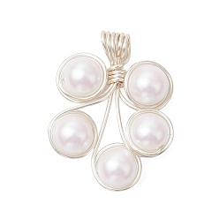 Серебро Подвески из искусственного жемчуга, цветок, с медной проволокой, серебряные, 33x25x8 мм, отверстие : 4 мм