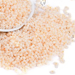 Персиковый Слойка Непрозрачные цвета блестящие стеклянные бусины, круглое отверстие, арахис, розовые, 3.5x6x3.5 мм, отверстие : 0.8 мм, Около 4500 шт / фунт