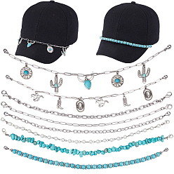 Нержавеющая Сталь Цвет 8 шт. 8 стили ковбойская тема синтетическая бирюза и 304 цепочка для бейсболки из нержавеющей стали, цвет нержавеющей стали, 275~290 мм, 1 шт / стиль