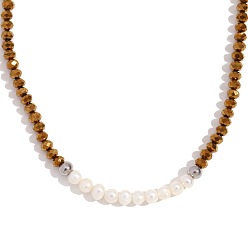 (932FM) Темно-синий аква-матовый с подкладкой Модное женское ожерелье с жемчугом в европейском стиле, ручная работа, нержавеющая сталь, пресноводный жемчуг, хрусталь с глубокой огранкой