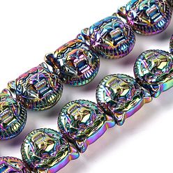 (966) Внутренний цвет Кристалл / Лиловато-лиловый на подкладке Гальванические нити из синтетических немагнитных гематитовых бусин, голова тигра, с покрытием цвета радуги, 11.5x11.5x7.5 мм, отверстие : 1.2 мм, около 35 шт / нитка, 15.55'' (39.5 см)