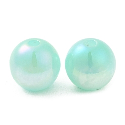Turquoise Iridescent Opaque Resin Beads, Candy Beads, Round, Turquoise, 10x9.5mm, Hole: 1.8mm