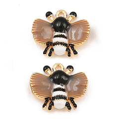Real 18K Gold Plated Brass Enamel Pendants, Bees Charms, Real 18K Gold Plated, 11x13x3.5mm, Hole: 1mm