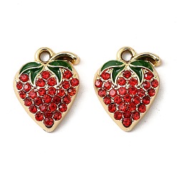 Красный Подвески из эмали из сплава с УФ-покрытием, со стразами, клубника, красные, 17x13x5 мм, отверстие : 1.6 мм