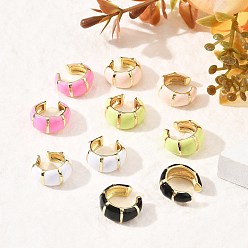 Настоящее золото 18K Серьги-каффы в форме буквы С из латуни, с эмалью, реальный 18 k позолоченный, 15x7.5 мм
