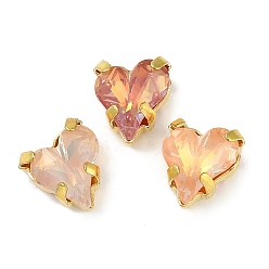 Золотой Латунные стеклянные стразы пришивные стразы, сердце, разноцветные, золотые, 9x8x5.5 мм, отверстие : 1 мм