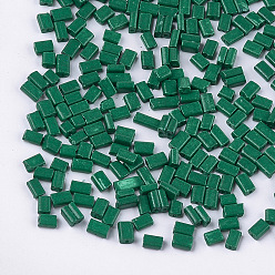 Dark Green Baking Paint Glass Flat Beads, Rectangle, Dark Green, 4~7x3~4x2.5mm, Hole: 0.8mm, about 2500pcs/bag
