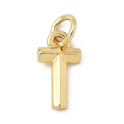 Letter T Латунь прелести, стойки покрытие, без кадмия и без свинца, долговечный, с целью перехода в кольце, реальный 18 k позолоченный, Письмо T, 12.5x6.5x2 мм, отверстие : 3 мм