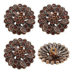 Античное Золото 4шт. 1-образные кнопки из сплава стекла с отверстием под ножку, цветок, античное золото , 25x14 мм, отверстие : 2.4 мм