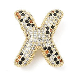 Letter X Латунные микро проложить кубического циркония подвески, долговечный, стойки покрытие, письмо амулеты, реальный 18 k позолоченный, Письмо X, 23x20x9 мм, отверстие : 5.2x3 мм