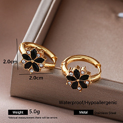Flower 304 Stainless Steel Rhinestone Hoop Earrings for Women, with Resin, Golden, Flower, 20x20mm