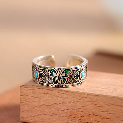 Античное Серебро Открытые кольца-манжеты из синтетической бирюзы и латуни, бабочка, античное серебро, внутренний диаметр: 15~20 мм