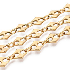 Настоящее золото 18K 304 цепные цепи из ромбовидной стали из нержавеющей стали, пайки, с катушкой, вакуумное покрытие pvd, реальный 18 k позолоченный, 11.5x8.5x2 мм, около 16.40 футов (5 м) / рулон