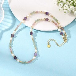 Amethyst Gemstone & Natural Cultured Freshwater Pearl Beads Necklaces for Women, Round, 15.79 inch(40.1cm)