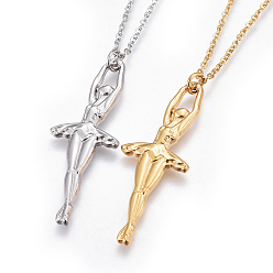 (52) Непрозрачная лаванда 304 подвесные из нержавеющей стали ожерелья, с кабельными цепями, балерина, разноцветные, 17.5 дюйм (44.5 см), Кулон : 40x15x2.5 мм