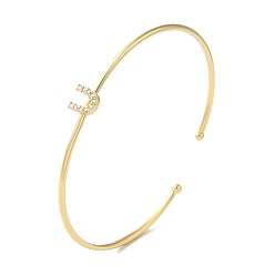 Letter U Браслеты на открытой манжете с прозрачным покрытием из латуни с микро-паве и кубическим цирконием, браслеты с крутящим моментом для женщин, реальный 18 k позолоченный, без свинца и без кадмия, Буква U, внутренний диаметр: 1-7/8x2-1/4 дюйм (4.8x5.8 см)