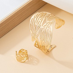 Золотой Браслеты-манжеты и наборы колец-манжет из сплава с полыми листьями, золотые, 60 мм и 18 мм