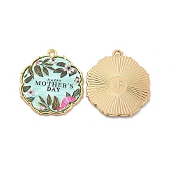 Аквамарин Подвески из акрила, с фурнитурой сплавочной золотистого тона, без кадмия, без никеля и без свинца, День матери, цветочный амулет со словом, аквамарин, 30x27x2.5 мм, отверстие : 2 мм
