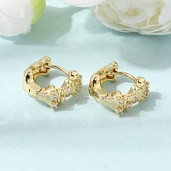 Real 18K Gold Plated Brass Micro Pave Clear Cubic Zirconia Hoop Earrings for Women, Real 18K Gold Plated, 14x16x7mm
