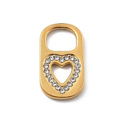 Сердце 304 из нержавеющей стали горный хрусталь подвески, реальный 18 k позолоченный, сердце, 20x11x2 мм, отверстие : 6x7.5 мм