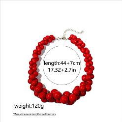 (123L) Белый крем непрозрачный блеск Ожерелья из круглых бусин из смолы для женщин, золотые, огнеупорный кирпич, 17.32 дюйм (44 см)