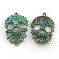 Antique Bronze & Green Patina Zinc Alloy Links connectors, Cadmium Free & Lead Free, Skull, Antique Bronze & Green Patina, 34x22x2mm, Hole: 1.5mm