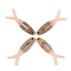 Легкий Лосось Подвески из непрозрачной смолы и ореха, Иисус рыбы, на Пасху, светлый померанцевый, 38x14x3 мм, отверстие : 2 мм