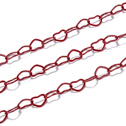 Red Spray Painted Brass Heart Link Chains, Soldered, with Spool, Red, 6x4.5x0.5mm, 32.8 Feet(10m)/roll
