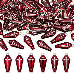 (52) Непрозрачная лаванда 56шт 2 цвета хэллоуин подвески из сплава эмали, гроб с крестом, разноцветные, 25.5x11x3 мм, отверстие : 1.2 мм, 28 шт / цвет