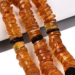 Янтарный Янтарные шарики нити, диск, Heishi бусы, 11~14x2~7 мм, отверстие : 0.6 мм, около 93~108 шт / нитка, 15.35 дюйм (39 см)