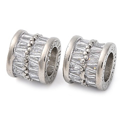 Платина Латунь микропаве прозрачный кубический цирконий европейский бисер, бусины с большим отверстием, колонка, долговечный, платина, 11.5x9.5 мм, отверстие : 7 мм