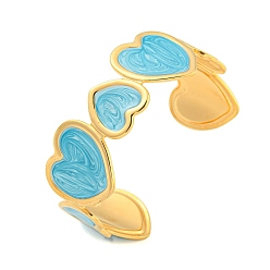 Deep Sky Blue Ion Plating(IP) 304 Stainless Steel Enamel Open Cuff Bangles, Heart, Deep Sky Blue, Inner Diameter: 2-3/8 inch(5.9cm), 23mm