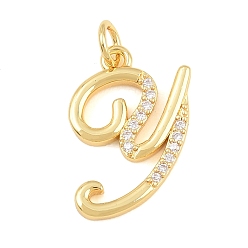 Letter Y Brass Micro Pave Clear Cubic Zirconia Pendants, Letter Charms, Cadmium Free & Lead Free, Real 18K Gold Plated, Letter Y, 19x12.5x2mm, Hole: 5mm