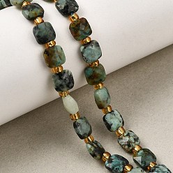 African Turquoise(Jasper) Natural African Turquoise(Jasper) Beads Strands, Faceted Square, with Seed Beads, 6x6x3.5~4mm, Hole: 0.8mm, about 48pcs/strand, 14.96''(38cm)