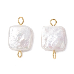 Квадрат Подвески-коннекторы из натурального жемчуга Кеши, с 304 двойными петлями из нержавеющей стали, кремово-белые, золотые, квадратный, 19x11.5x4~5.5 мм, отверстия : 2 mm и 2.7 мм