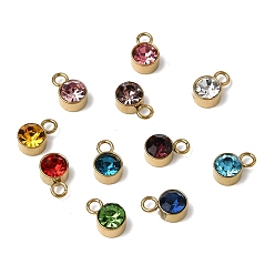Золотой 12 шт. камни по знаку зодиака 304 подвески из нержавеющей стали, плоско-круглые, со стразами, без свинца, без кадмии и без никеля, золотые, 8x5x4 мм, отверстие : 1.6 мм