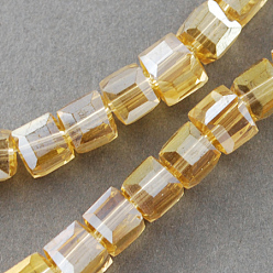 Оранжевый Стеклянные бусины с гальваническим покрытием , с покрытием AB цвета, граненые, кубические, оранжевые, 6x6x6 мм, отверстие : 1 мм, около 100 шт / нитка, 22 дюйм