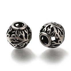 Античное Серебро 304 из нержавеющей стали европейские шарики, бусины с большим отверстием, Rondelle с листа, античное серебро, 10x9.5 мм, отверстие : 4 мм