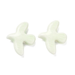 Vert Clair Perles en porcelaine manuelles, colombe de la paix, porcelaine émaillée lumineux, vert clair, 17~17.5x13.5~14x4.5~5mm, Trou: 1.6~1.8mm