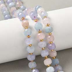 Смешанные камни Нити бусин из натурального лавандового аметиста, аквамарина и мадагаскарского розового кварца, граненые, рондель, с бисером, 7.5~8x6~6.5 мм, отверстие : 1 мм, около 45~46 шт / нитка, 14.61~14.92'' (37.1~37.9 см)