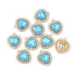 Аквамарин Прелести сплава Rhinestone, сердце, золотой свет, аквамарин, 18x16x5 мм, отверстие : 1.4 мм
