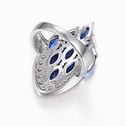 Dark Blue Brass Micro Pave Cubic Zirconia Jewelry Sets, Pendants & Hoop Earrings & Finger Rings, Marquise/Horse Eye, Platinum, Medium Blue, Size 9(19mm), 38.5x17x5.5mm, Hole: 5.5x4mm, 49x17x5.5mm, Pin: 1mm